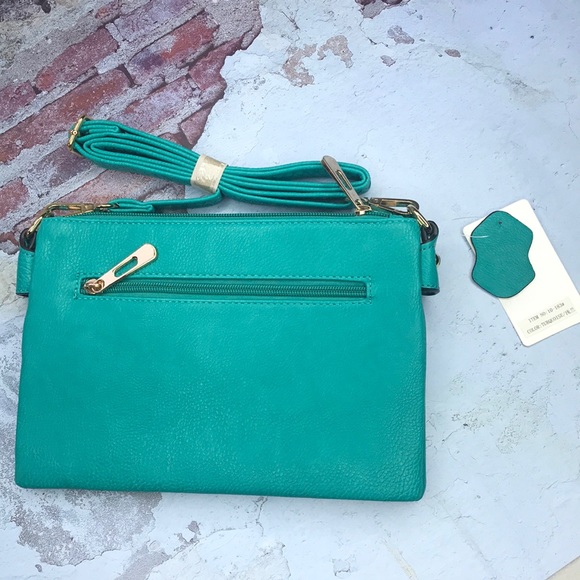 🆕Teal Green Color Crossbody or Shoulder Purse Flap magnetic snap closure - Picture 5 of 11